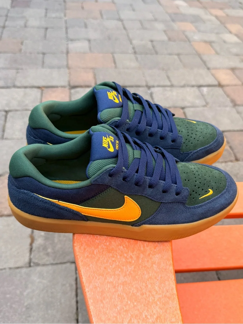Men’s Nike SB Force 58 Skateboard Shoes Navy Brown Gold US Size 8.5 (DV5477-402)